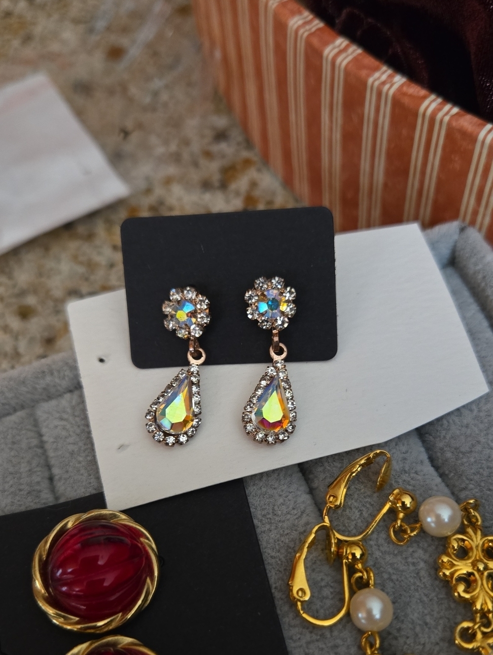 Vintage Iridescent AB Crystal Rainbow Color Teardrop Drop Earrings - Picture 14 of 14